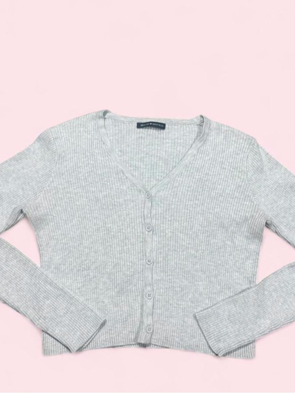 Brandy Melville Light Gray Ribbed V-Neck Button Cardigan